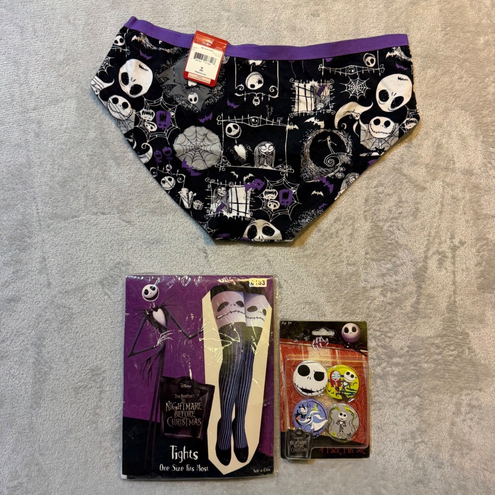 Disney Nightmare Before Christmas Jack Skellington Panty Tights Pin Set Bundle